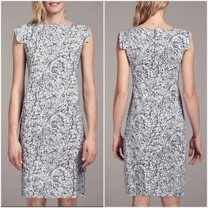 MM Lafleur Sarah Indigo Marble Abstract Print Shift Dress Size 0 Blue White